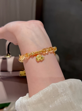 足金敦敦象手链天然黄水晶手串礼物送女友闺蜜叠戴显白生日礼物