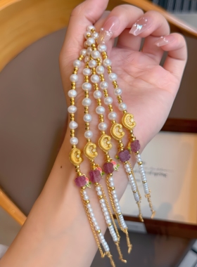 足金点钻如意手链天然珍珠手串生日礼物送女友闺蜜高级感叠戴显白