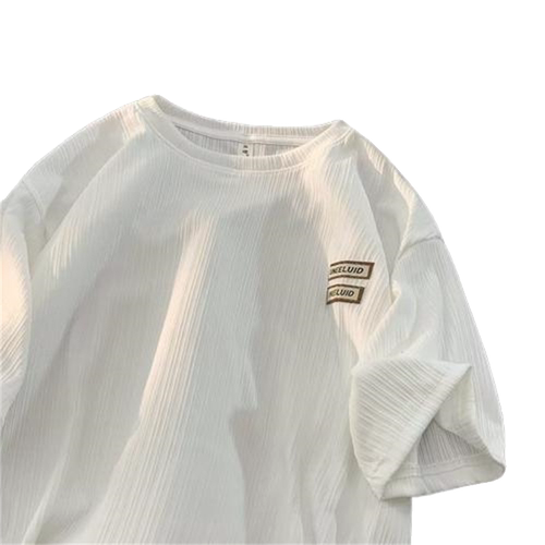 夏季薄款冰丝短袖T恤男圆领运动潮牌日系复古休闲高街青少年体恤