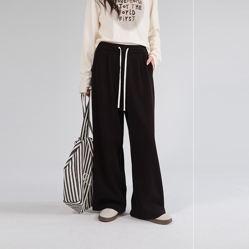 【清仓特惠】大码女装2026春装坑条牛奶丝阔腿裤针织高腰直筒裤,淘宝优惠券,粉丝福利购,淘宝优惠卷