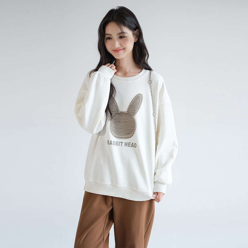 蓝若水大码女装设计感印花加绒长袖卫衣胖mm春装新款洋气宽松上衣,淘宝优惠券,粉丝福利购,淘宝优惠卷