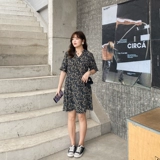 Летняя одежда, шифоновое платье, большой размер, свободный крой, V-образный вырез, цветочный принт, по фигуре, в западном стиле