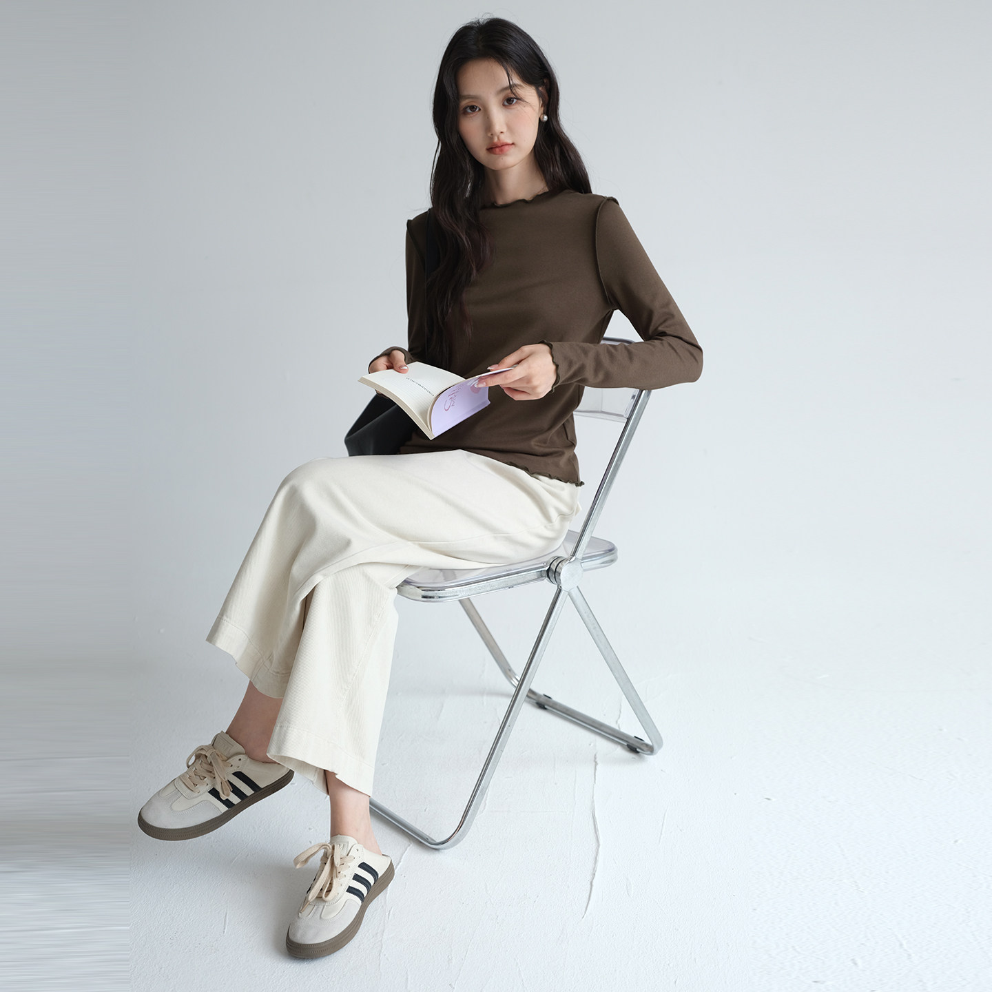 蓝若水大码女装纯色木耳边打底针织衫2026春新款简约舒适内搭上衣,淘宝优惠券,粉丝福利购,淘宝优惠卷