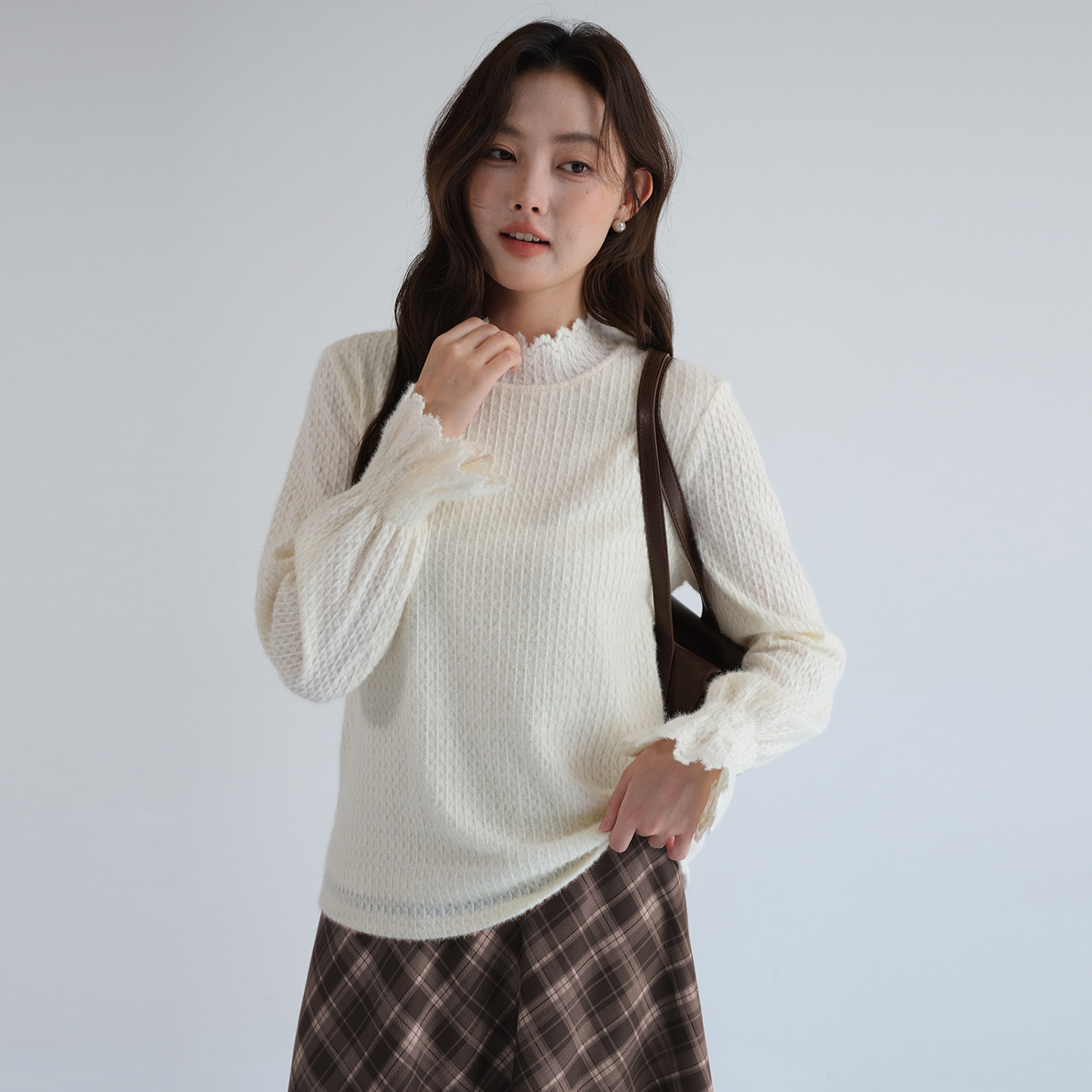 【显瘦竖条纹磨毛蕾丝衫】蓝若水大码2026春装新款高级感内搭上衣,淘宝优惠券,粉丝福利购,淘宝优惠卷