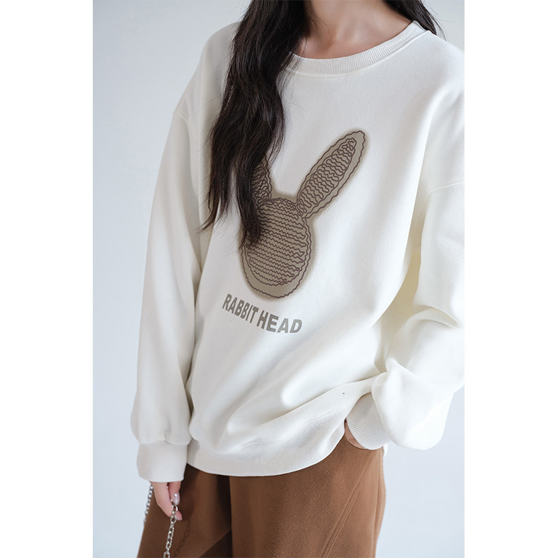 蓝若水大码女装设计感印花加绒长袖卫衣胖mm春装新款洋气宽松上衣,淘宝优惠券,粉丝福利购,淘宝优惠卷