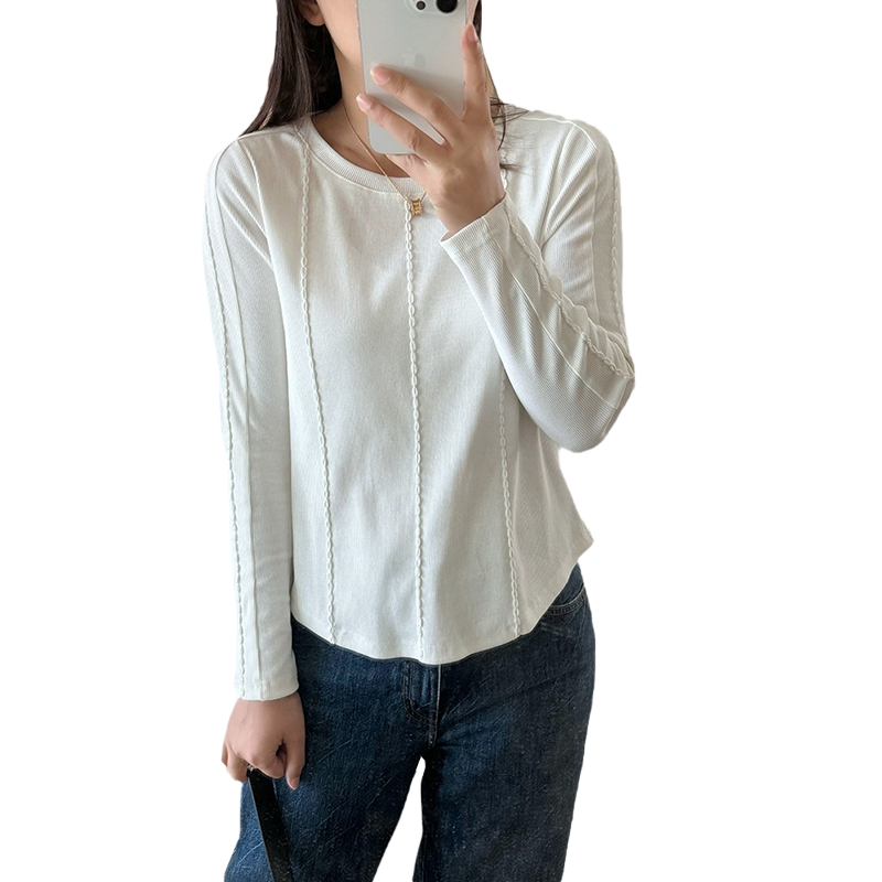 蓝若水大码女装设计感百搭坑条内搭收腰T恤胖mm春装显瘦打底上衣,淘宝优惠券,粉丝福利购,淘宝优惠卷