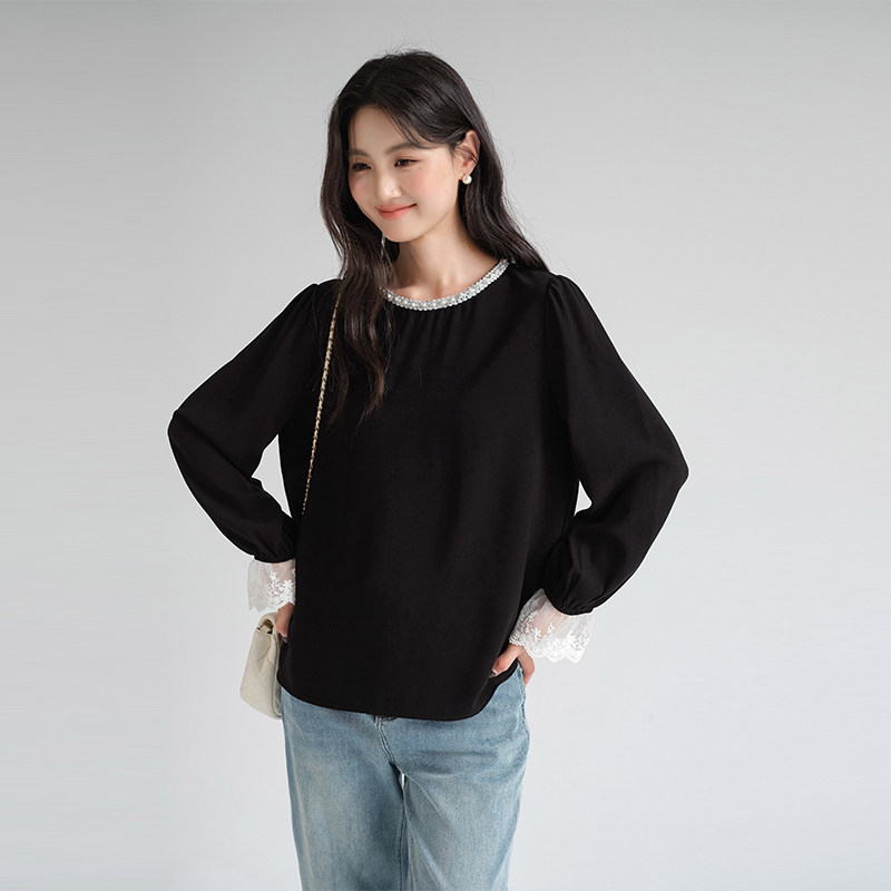 蓝若水大码女装2026新款春装蕾丝珍珠领雪纺衫胖mm复古高级感上衣,淘宝优惠券,粉丝福利购,淘宝优惠卷