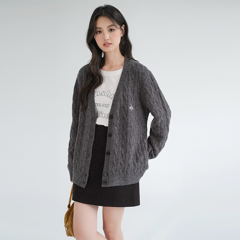 【清仓特惠】大码女装学院风V领针织开衫胖mm春装绞花毛衣外套,淘宝优惠券,粉丝福利购,淘宝优惠卷