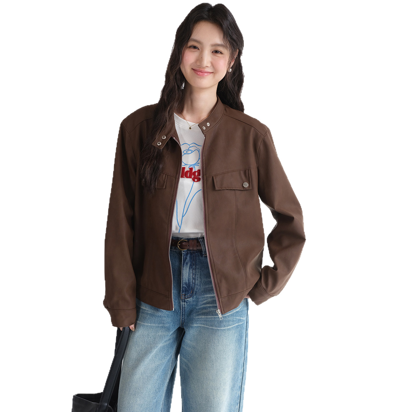 【机车服立领PU皮外套】蓝若水大码2026春装新款气质工装夹克上衣,淘宝优惠券,粉丝福利购,淘宝优惠卷