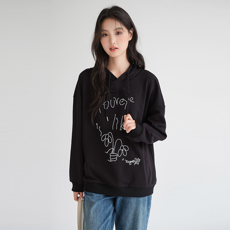 蓝若水大码女装字母钉珠连帽卫衣胖mm春季新款休闲宽松套头上衣,淘宝优惠券,粉丝福利购,淘宝优惠卷