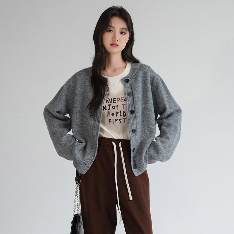 蓝若水大码女装高级感灰色针织开衫胖MM春季新款减龄气质毛衣外套,淘宝优惠券,粉丝福利购,淘宝优惠卷