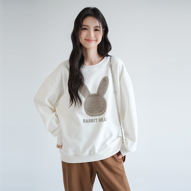 蓝若水大码女装设计感印花加绒长袖卫衣胖mm春装新款洋气宽松上衣,淘宝优惠券,粉丝福利购,淘宝优惠卷