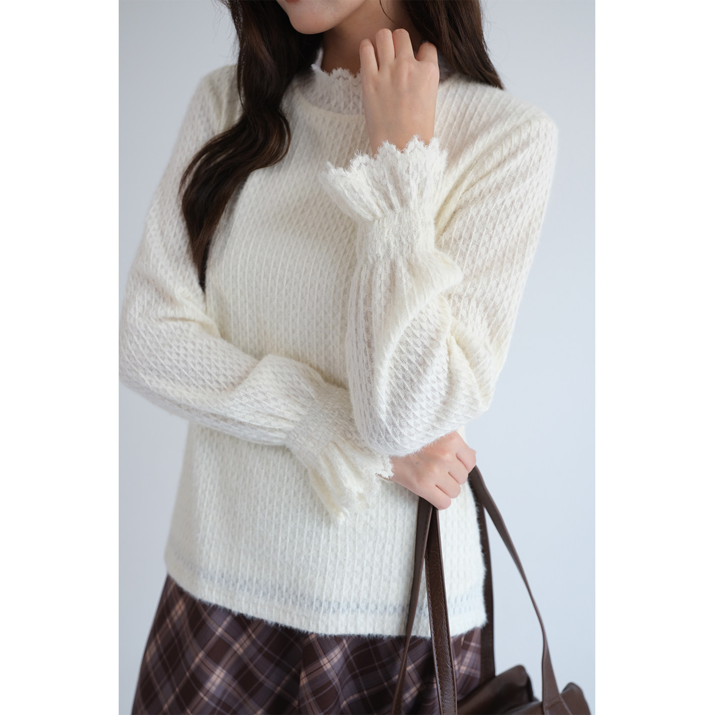 【显瘦竖条纹磨毛蕾丝衫】蓝若水大码2026春装新款高级感内搭上衣,淘宝优惠券,粉丝福利购,淘宝优惠卷