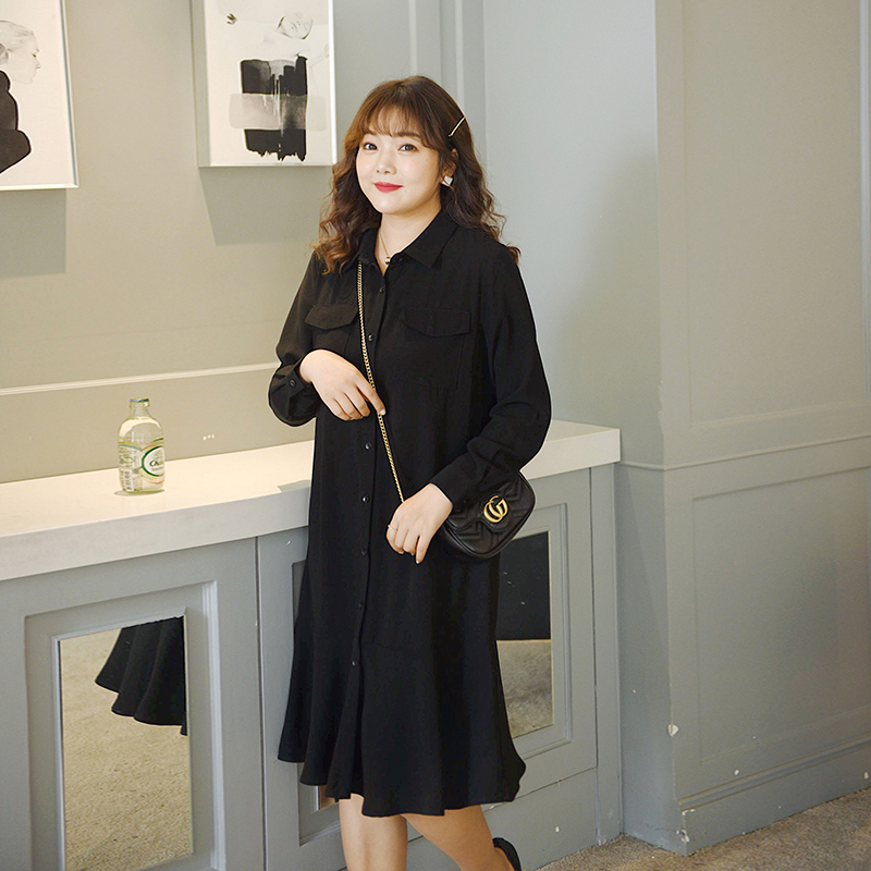 大码女装心机遮胯2020秋冬肥连衣裙 蓝若水大码女装