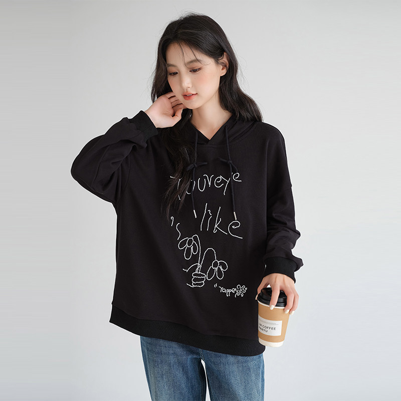 蓝若水大码女装字母钉珠连帽卫衣胖mm春季新款休闲宽松套头上衣,淘宝优惠券,粉丝福利购,淘宝优惠卷