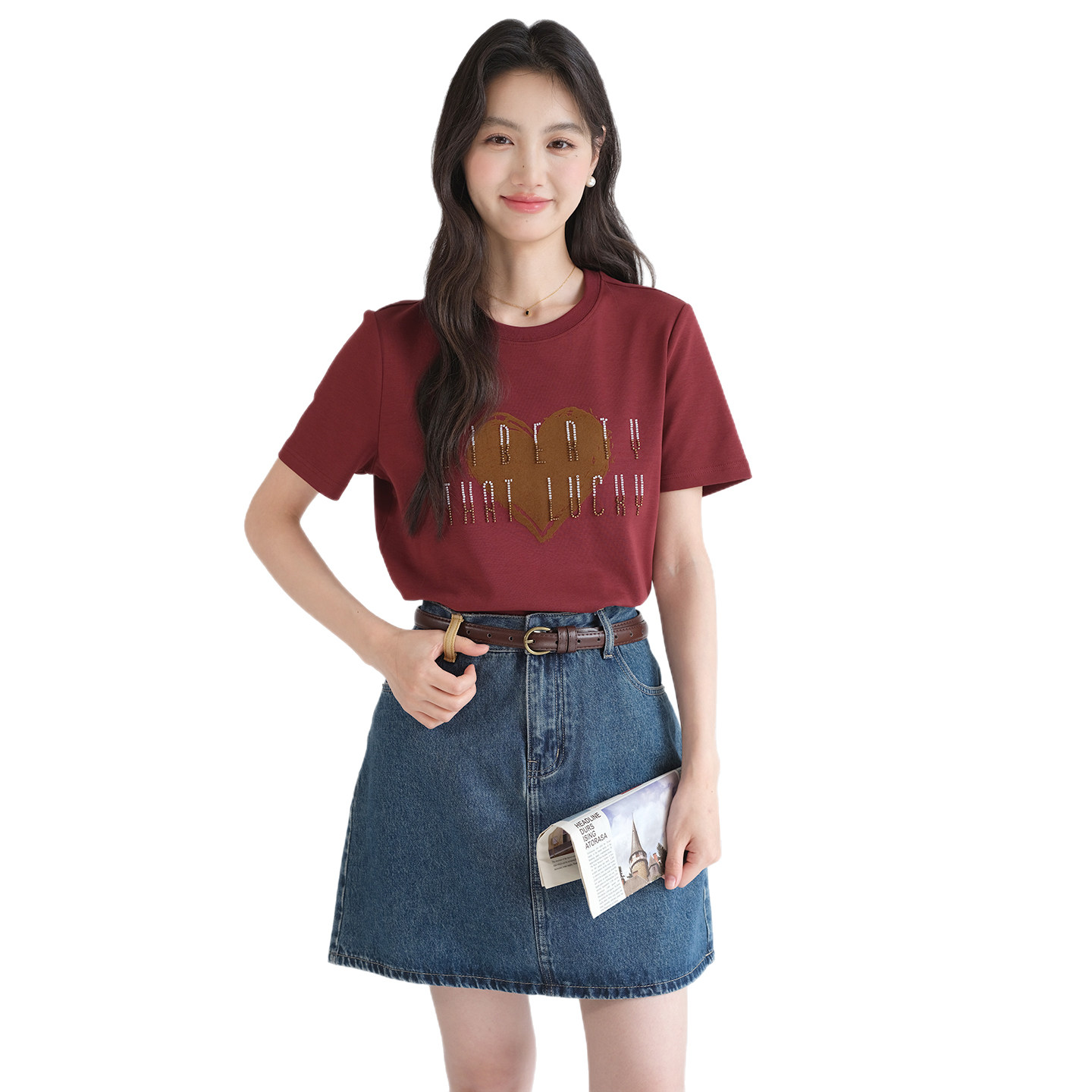 蓝若水大码女装2026夏季新款重工珠绣字母T恤胖MM复古红正肩上衣,淘宝优惠券,粉丝福利购,淘宝优惠卷