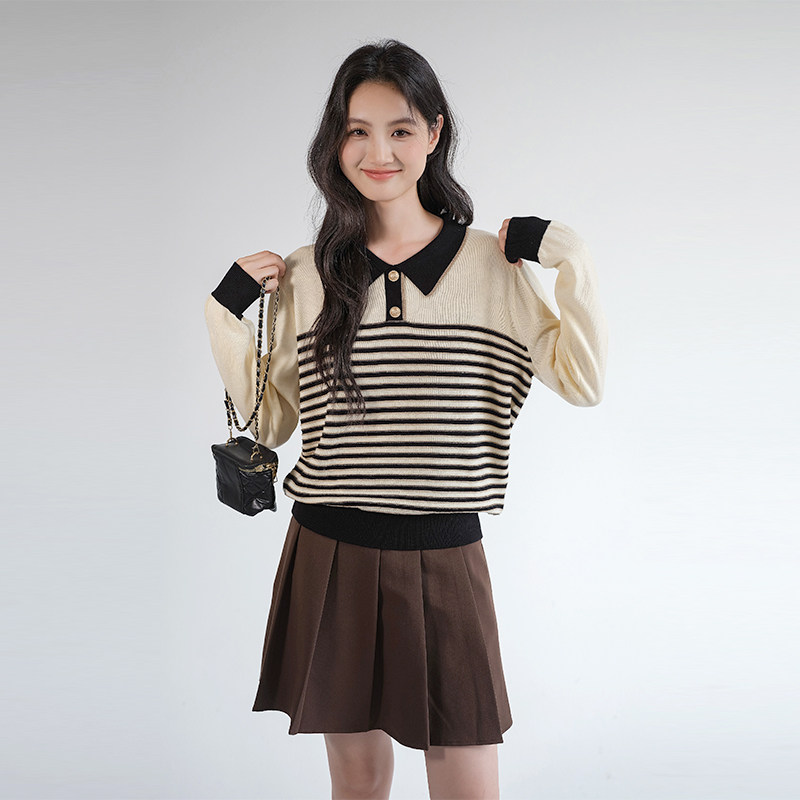【清仓直降】大码女装打底条纹针织衫胖mm2026春新款撞色翻领毛衣,淘宝优惠券,粉丝福利购,淘宝优惠卷