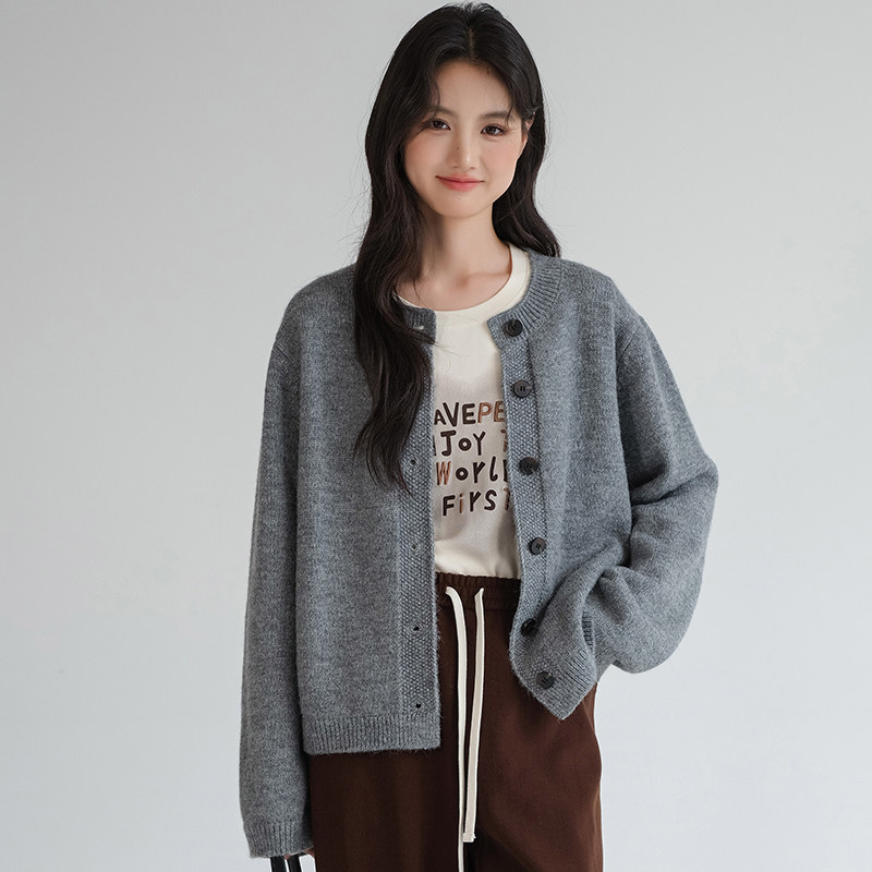 蓝若水大码女装高级感灰色针织开衫胖MM春季新款减龄气质毛衣外套,淘宝优惠券,粉丝福利购,淘宝优惠卷