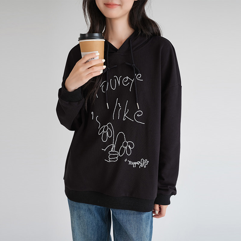 蓝若水大码女装字母钉珠连帽卫衣胖mm春季新款休闲宽松套头上衣,淘宝优惠券,粉丝福利购,淘宝优惠卷