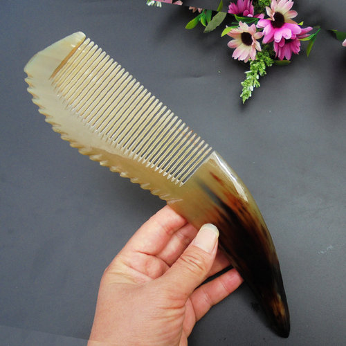 梳子牛角梳纯西藏天然生发白发防脱发静电长发密齿按摩头梳非木梳 - 图0