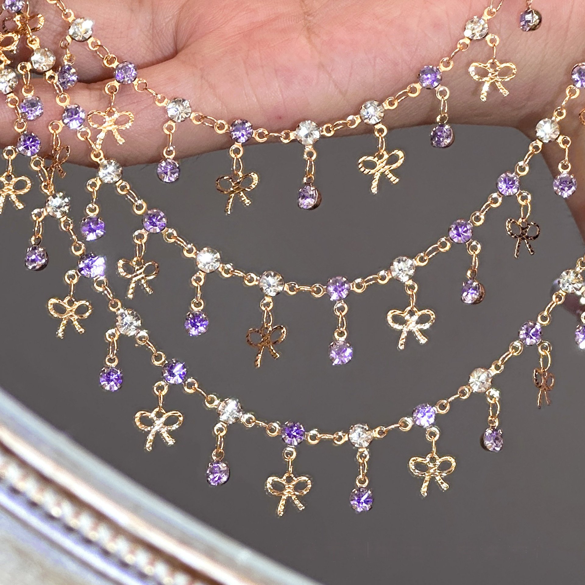 diy链条紫色水钻蝴蝶结链条手链项链古风流苏痛包玩具材料,淘宝优惠券,粉丝福利购,淘宝优惠卷