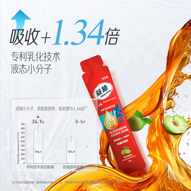 MoveFree6in1氨糖软骨素液体氨糖精华饮品护关节易吸收30条*3盒