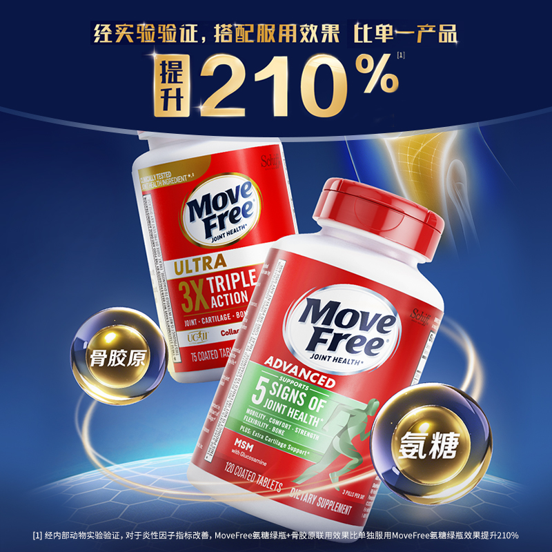 Schiff MoveFree益节 绿盒维骨力120粒+Ultra骨胶原75粒 美国进口