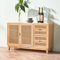 Nordic retro rattan chic solid wood dining side cabinet day style Silence Style of Silence Hood cabinet Decorative Cabinet Living Room Leaning Against Wall Storage Side Cabinet