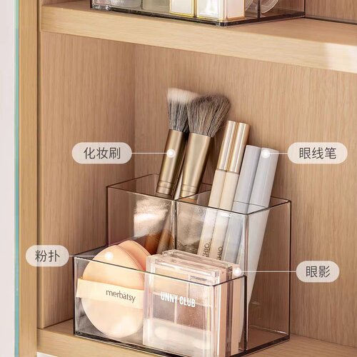 镜柜收纳盒透明置物分格整理盒架化妆品桌面护肤品粉扑口红梳妆台 - 图0
