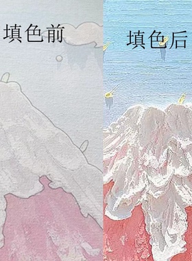 奶油花卉风景石英砂肌理画diy数字装饰油画治愈填色亲子手工画
