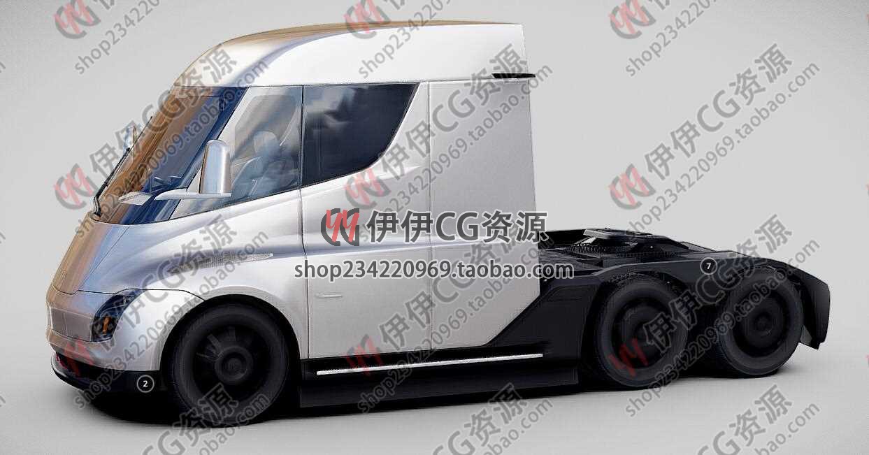 3Dmax特斯拉电动卡车货车Tesla Semi truck3D模型素材fbx/Blender