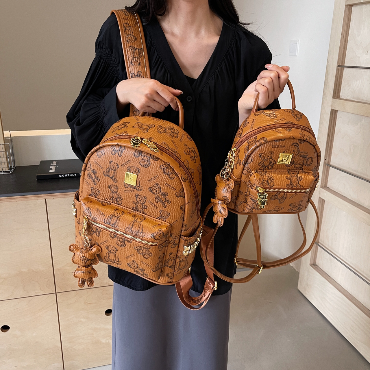 可迪熊设计迷你小背包女2024新款韩版大容量双肩包女时尚学生书包 - 图2