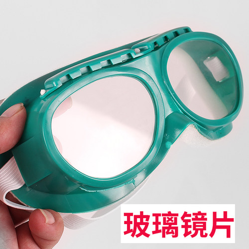 绿海绵防尘眼镜眼罩飞溅骑行防护护目镜玻璃镜片加绵劳保打磨安全 - 图1