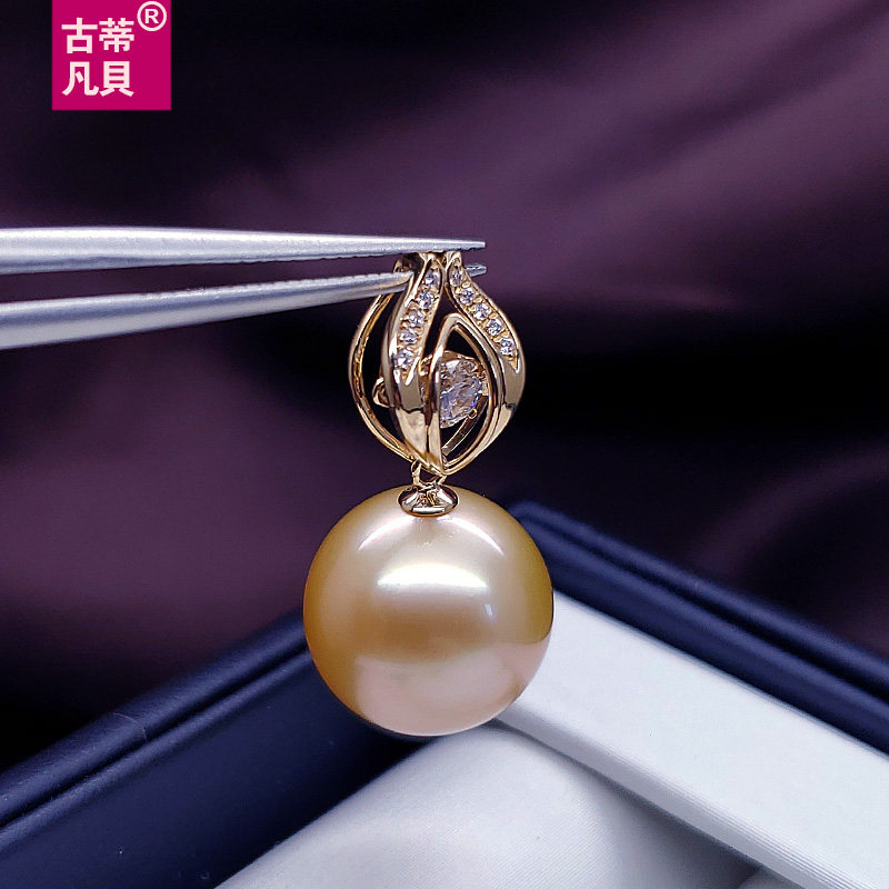 【古蒂】天然海水珍珠吊坠18k黄金南洋金珠项链复古中国风汉服风_虎窝淘