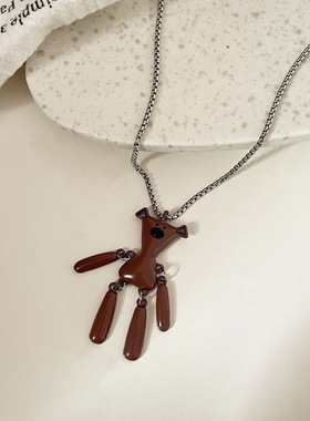 泰迪小熊长款设计感卫衣项链钛钢