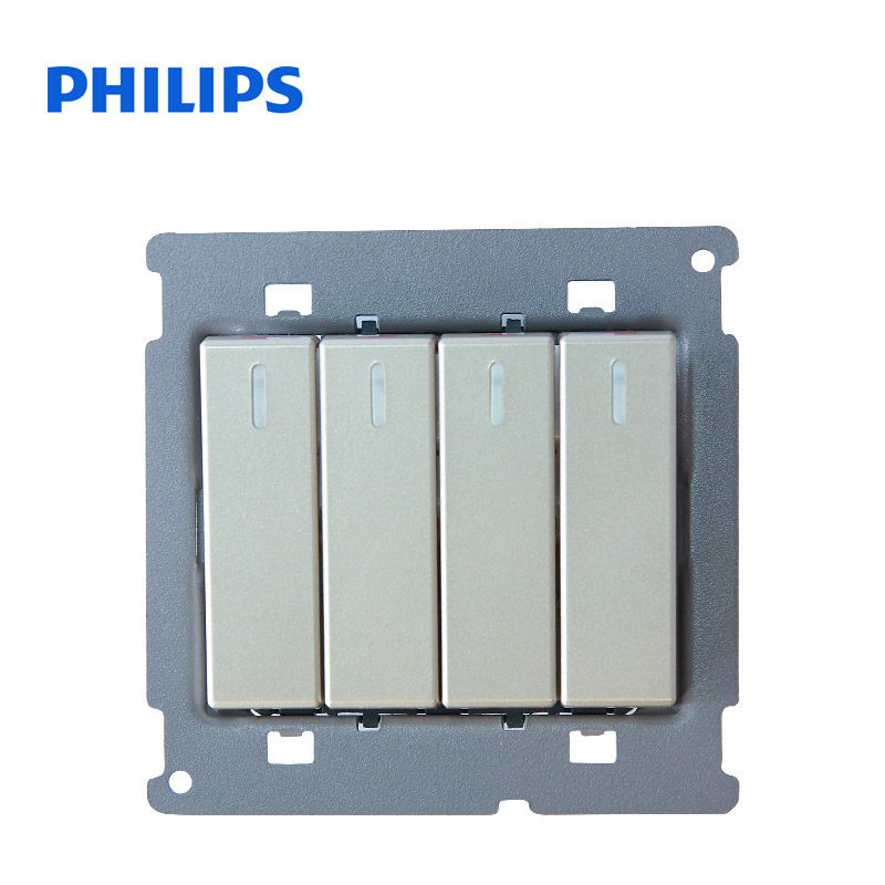 飞利浦开关插座面板家用86型Q8香槟金系列四位单控墙壁开关面板,淘宝优惠券,粉丝福利购,淘宝优惠卷
