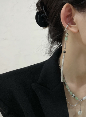 隐青山新中式玉石项链耳夹套装