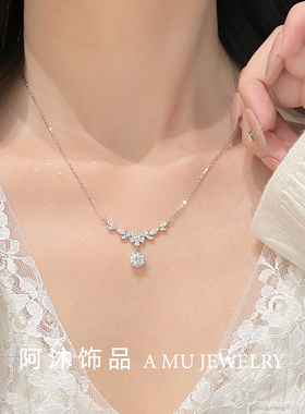 纯银麦穗莫桑钻项链女七夕送女友