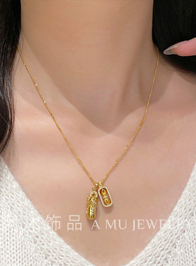 招财纳福纯银貔貅金刚杵项链女