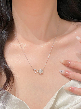 纯银和田玉郁金香项链女