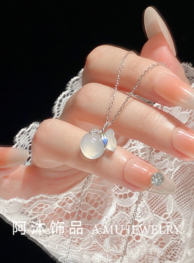 纯银新中式白玉髓珐琅福袋项链女