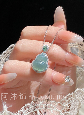 纯银翡翠葫芦项链女送闺蜜礼物