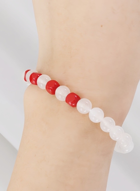 原创天然白月光石朱砂手链女百搭