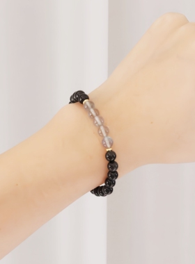 原创黑曜石灰月光石转运手链手串