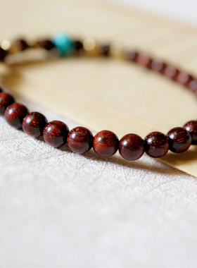 原创设计复古文艺范天然小叶紫檀手串单圈手链佛珠男女情侣款简约