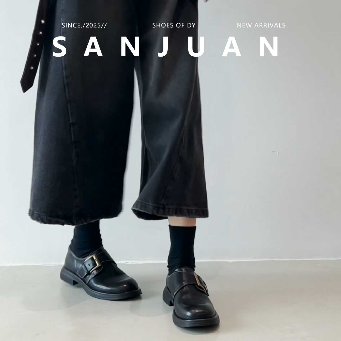 羊皮版sanjuan三卷厚底圆头复古学院风小皮鞋女皮扣一脚蹬乐福鞋 - 图2