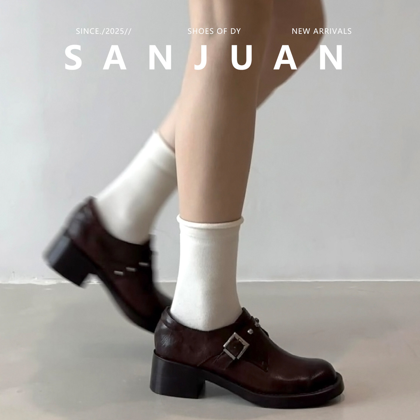 羊皮版sanjuan三卷厚底铆钉小皮鞋女学院风一脚蹬单鞋圆头松糕鞋,淘宝优惠券,粉丝福利购,淘宝优惠卷