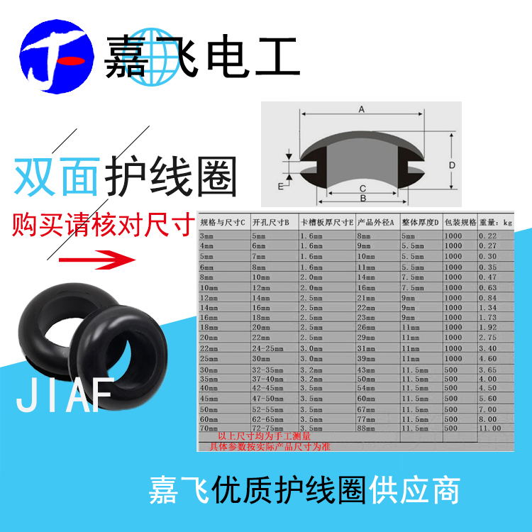 双面护线圈橡胶密封件O型圈A级电缆保护圈出线环护套黑色优质型-图2