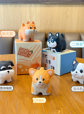 原创木雕风卡通站姿狗狗公仔树脂摆件可爱萌宠家居室内桌面装饰品