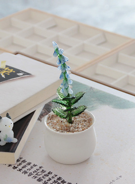 淄博琉璃摆件家居桌面装饰盆栽玻璃仿真花飞燕草花瓶插花生日礼物